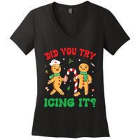 Did You Try Icing It Retro Christmas Gingerbread Nurse Squad Women's V-Neck T-Shirt