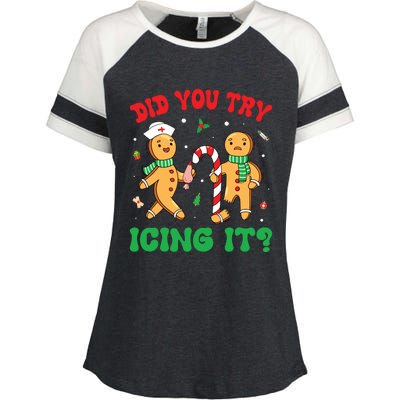 Did You Try Icing It Retro Christmas Gingerbread Nurse Squad Enza Ladies Jersey Colorblock Tee