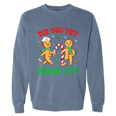 Did You Try Icing It Retro Christmas Gingerbread Nurse Squad Garment-Dyed Sweatshirt