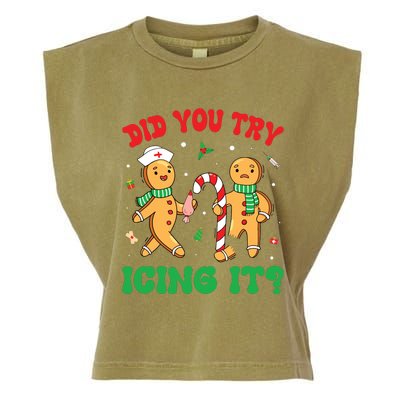 Did You Try Icing It Retro Christmas Gingerbread Nurse Squad Garment-Dyed Women's Muscle Tee