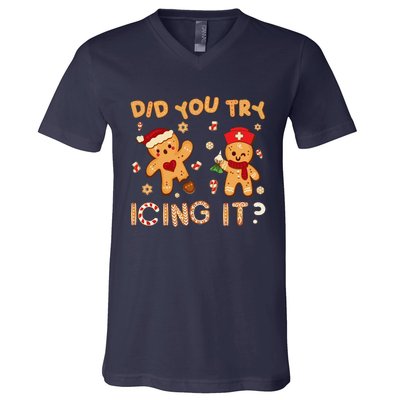 Did You Try Icing It Christmas School Nurse Emergency Nurse V-Neck T-Shirt