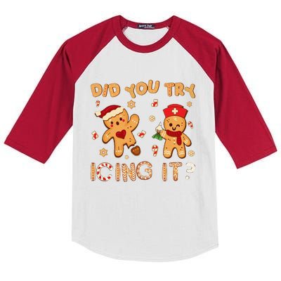 Did You Try Icing It Christmas School Nurse Emergency Nurse Kids Colorblock Raglan Jersey