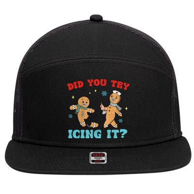 Did You Try Icing It Christmas Nurse Gift 7 Panel Mesh Trucker Snapback Hat