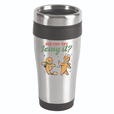 Did You Try Icing It Funny Gingerbread Funny Christmas 16oz Travel Tumbler