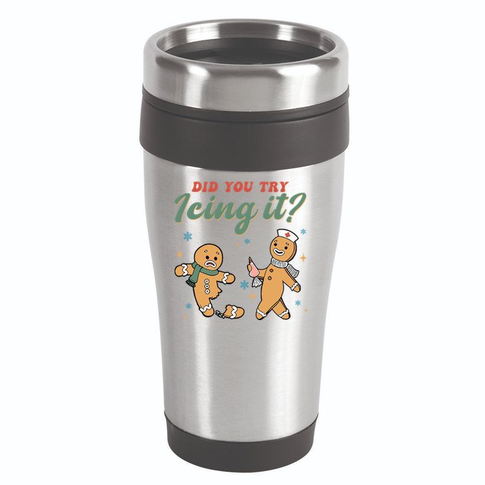 Did You Try Icing It Funny Gingerbread Funny Christmas 16oz Travel Tumbler