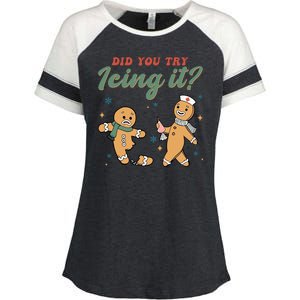 Did You Try Icing It Funny Gingerbread Funny Christmas Enza Ladies Jersey Colorblock Tee