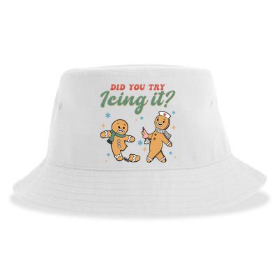 Did You Try Icing It Funny Gingerbread Funny Christmas Sustainable Bucket Hat