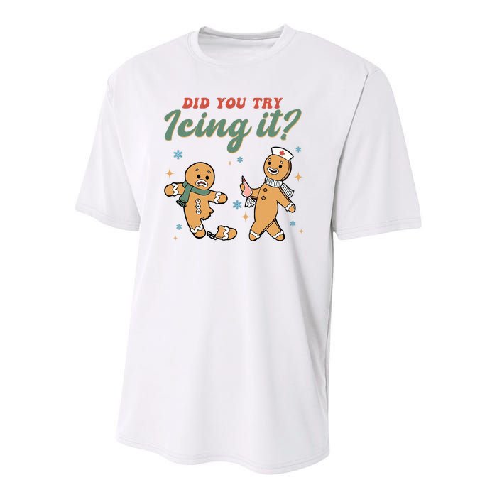 Did You Try Icing It Funny Gingerbread Funny Christmas Youth Performance Sprint T-Shirt