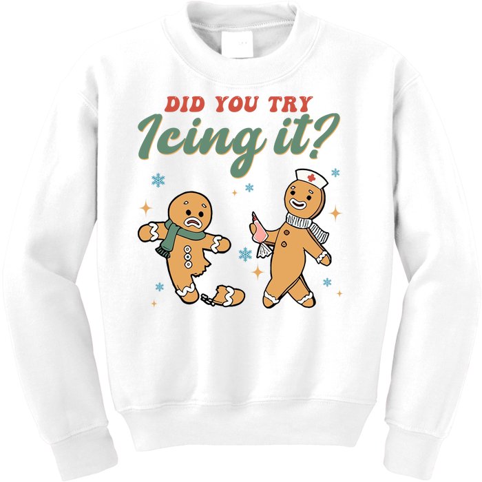 Did You Try Icing It Funny Gingerbread Funny Christmas Kids Sweatshirt