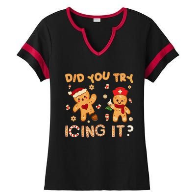 Did You Try Icing It Christmas School Nurse Emergency Nurse Ladies Halftime Notch Neck Tee