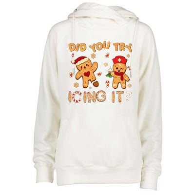 Did You Try Icing It Christmas School Nurse Emergency Nurse Womens Funnel Neck Pullover Hood