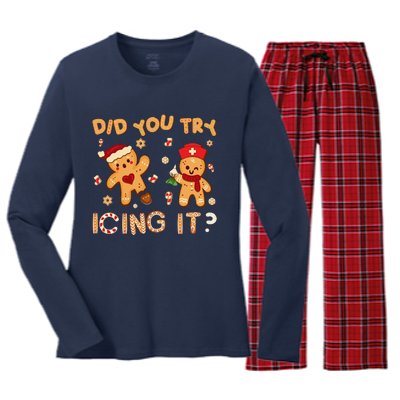 Did You Try Icing It Christmas School Nurse Emergency Nurse Women's Long Sleeve Flannel Pajama Set 