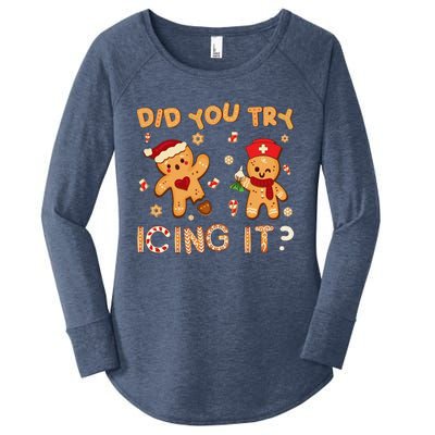 Did You Try Icing It Christmas School Nurse Emergency Nurse Women's Perfect Tri Tunic Long Sleeve Shirt