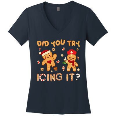 Did You Try Icing It Christmas School Nurse Emergency Nurse Women's V-Neck T-Shirt