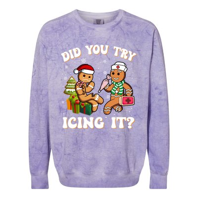 Did You Try Icing It Funny Christmas Gingerbread Nurse Squad Cool Gift Colorblast Crewneck Sweatshirt