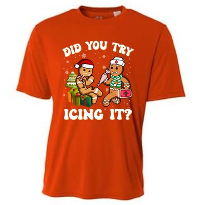 Did You Try Icing It Funny Christmas Gingerbread Nurse Squad Cool Gift Cooling Performance Crew T-Shirt