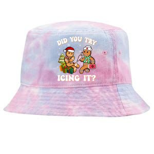 Did You Try Icing It Funny Christmas Gingerbread Nurse Squad Cool Gift Tie-Dyed Bucket Hat