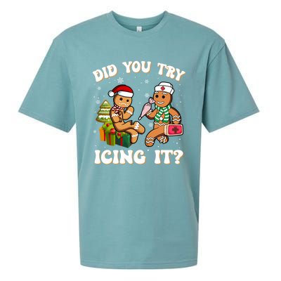 Did You Try Icing It Funny Christmas Gingerbread Nurse Squad Cool Gift Sueded Cloud Jersey T-Shirt