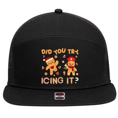 Did You Try Icing It Christmas School Nurse Emergency Nurse 7 Panel Mesh Trucker Snapback Hat