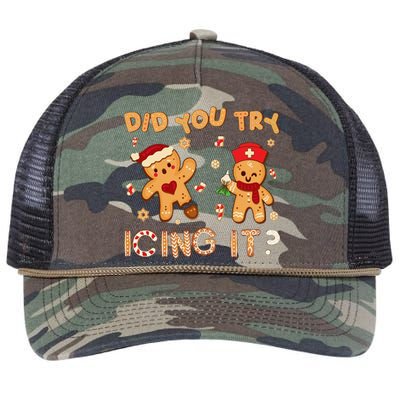 Did You Try Icing It Christmas School Nurse Emergency Nurse Retro Rope Trucker Hat Cap