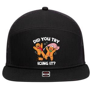 Did You Try Icing It Funny Christmas Nurse Gingerbread Gift 7 Panel Mesh Trucker Snapback Hat