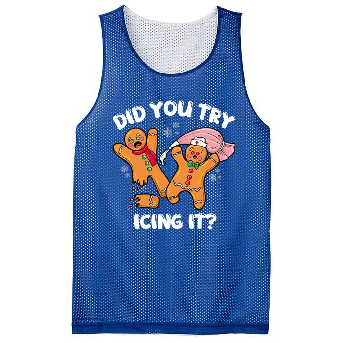 Did You Try Icing It Funny Christmas Nurse Gingerbread Gift Mesh Reversible Basketball Jersey Tank