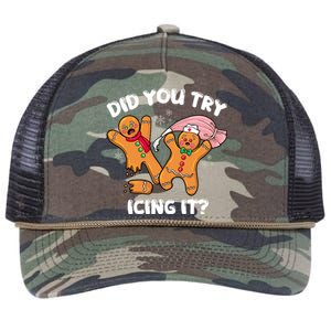 Did You Try Icing It Funny Christmas Nurse Gingerbread Gift Retro Rope Trucker Hat Cap