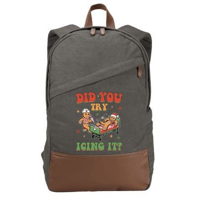 Did You Try Icing It Gingerbread Nurse Funny Christmas Cotton Canvas Backpack