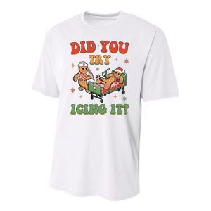 Did You Try Icing It Gingerbread Nurse Funny Christmas Youth Performance Sprint T-Shirt