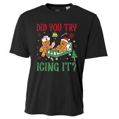 Did You Try Icing It Nurse Funny Gingerbread Man Christmas Cooling Performance Crew T-Shirt