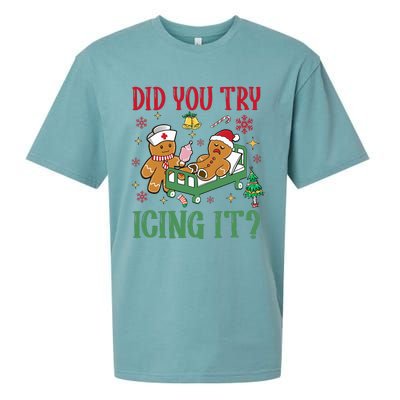 Did You Try Icing It Nurse Funny Gingerbread Man Christmas Sueded Cloud Jersey T-Shirt