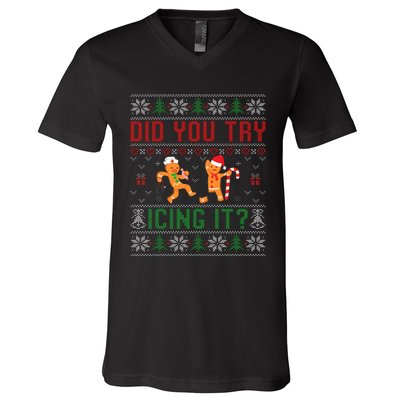 Did You Try Icing It Funny Nurse Ugly Christmas Sweater  V-Neck T-Shirt