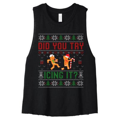 Did You Try Icing It Funny Nurse Ugly Christmas Sweater  Women's Racerback Cropped Tank