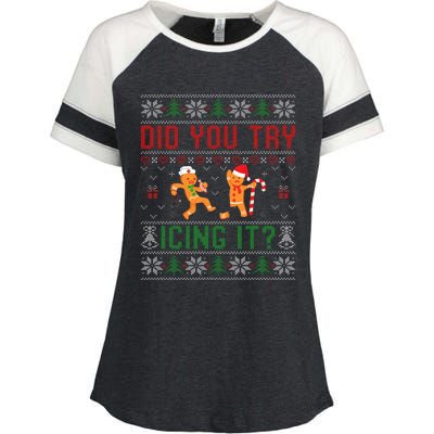 Did You Try Icing It Funny Nurse Ugly Christmas Sweater  Enza Ladies Jersey Colorblock Tee