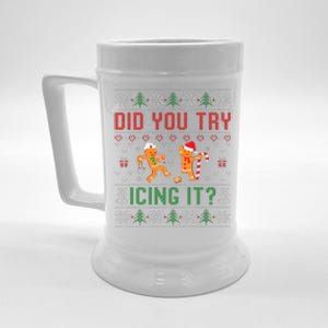 Did You Try Icing It Funny Nurse Ugly Christmas Sweater  Beer Stein