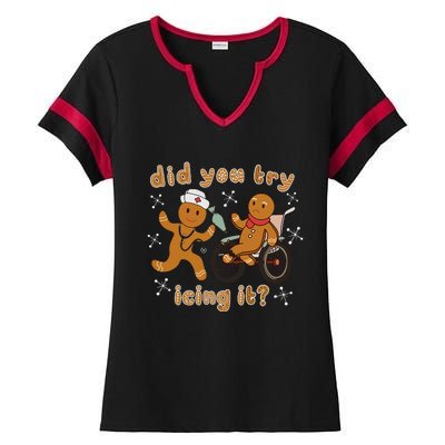 Did You Try Icing It Funny Gingerbread Nurse Christmas Xmas Ladies Halftime Notch Neck Tee