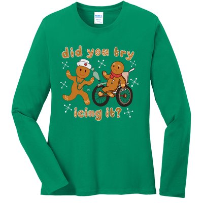 Did You Try Icing It Funny Gingerbread Nurse Christmas Xmas Ladies Long Sleeve Shirt