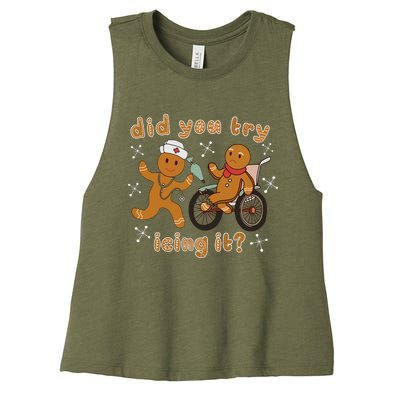 Did You Try Icing It Funny Gingerbread Nurse Christmas Xmas Women's Racerback Cropped Tank