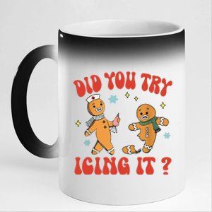 Did You Try Icing It Funny Christmas Nurse Gingerbread Man  11oz Black Color Changing Mug