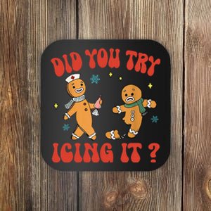 Did You Try Icing It Funny Christmas Nurse Gingerbread Man  Coaster