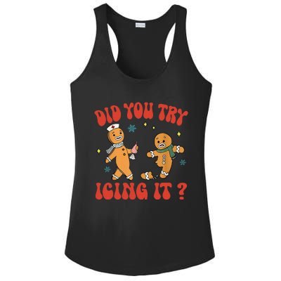 Did You Try Icing It Funny Christmas Nurse Gingerbread Man  Ladies PosiCharge Competitor Racerback Tank