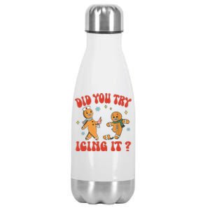 Did You Try Icing It Funny Christmas Nurse Gingerbread Man  Stainless Steel Insulated Water Bottle