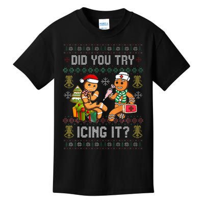 Did You Try Icing It Retro Christmas Gingerbread Nurse Squad Kids T-Shirt