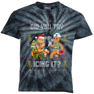 Did You Try Icing It Retro Christmas Gingerbread Nurse Squad Kids Tie-Dye T-Shirt