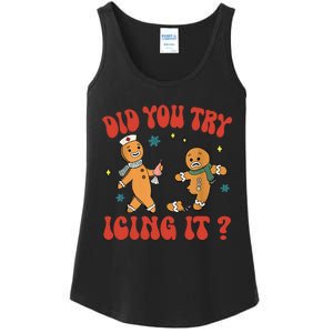 Did You Try Icing It Funny Christmas Nurse Gingerbread Man Ladies Essential Tank