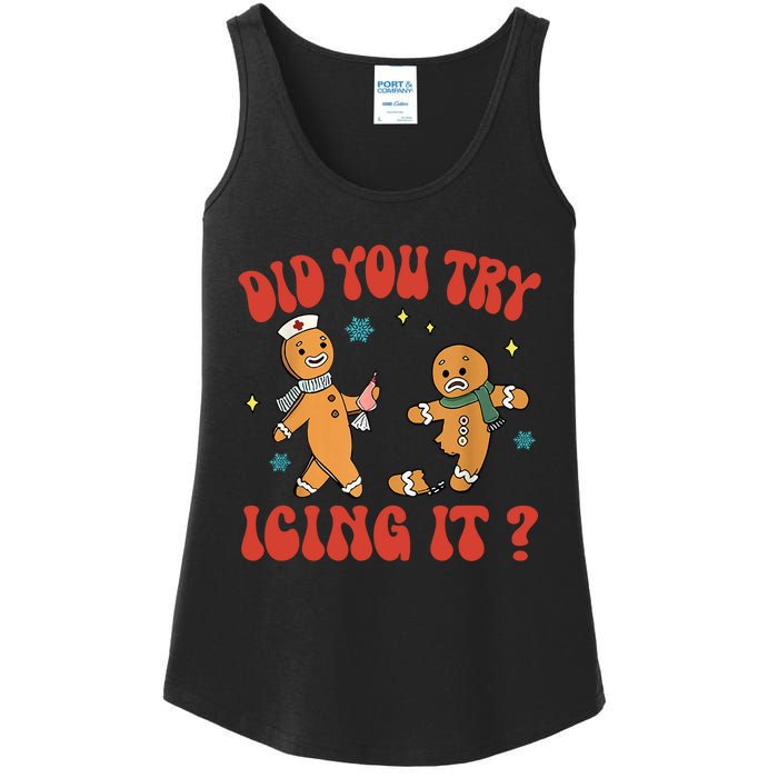 Did You Try Icing It Funny Christmas Nurse Gingerbread Man Ladies Essential Tank