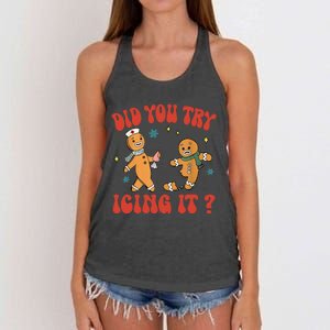 Did You Try Icing It Funny Christmas Nurse Gingerbread Man Women's Knotted Racerback Tank