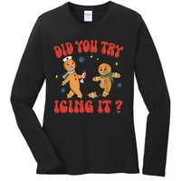 Did You Try Icing It Funny Christmas Nurse Gingerbread Man Ladies Long Sleeve Shirt