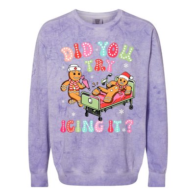 Did You Try Icing It Gingerbread Nurse Christmas Pajamas Colorblast Crewneck Sweatshirt