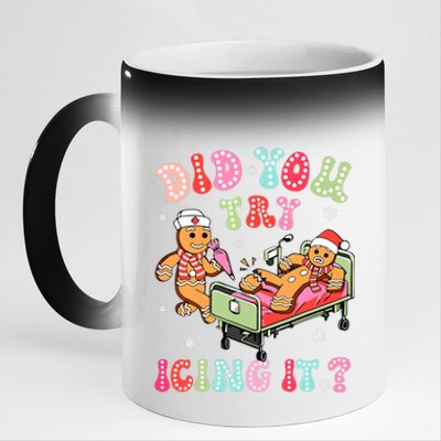 Did You Try Icing It Gingerbread Nurse Christmas Pajamas 11oz Black Color Changing Mug